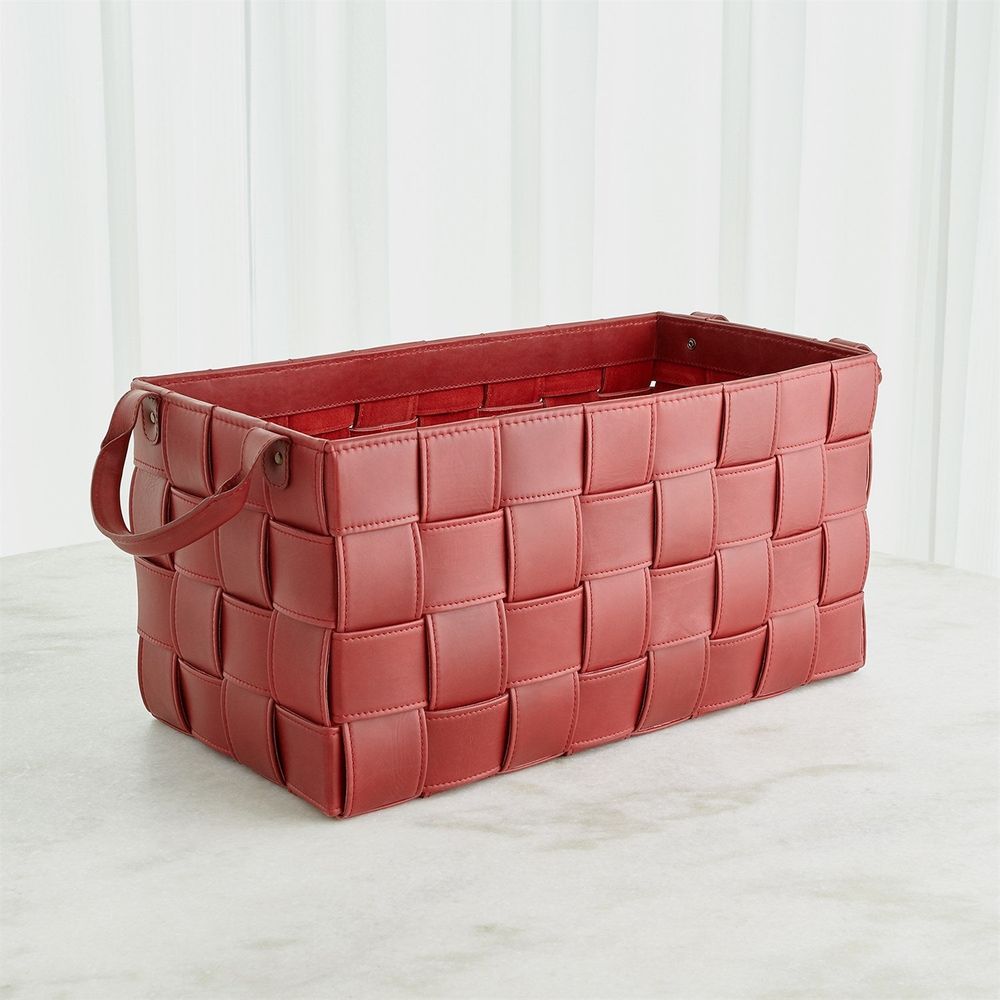 Soft Woven Leather Basket-Deep Red-Sm