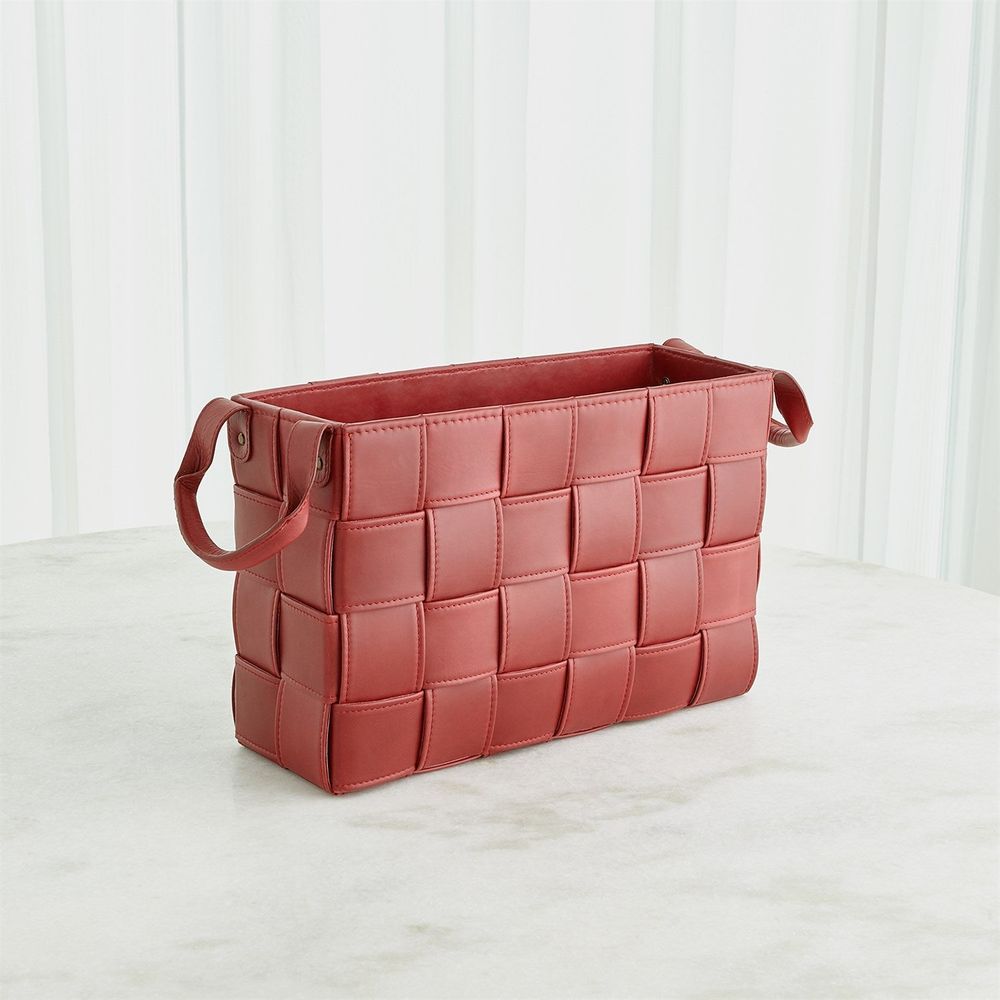 Soft Woven Leather Basket-Deep Red-Sm