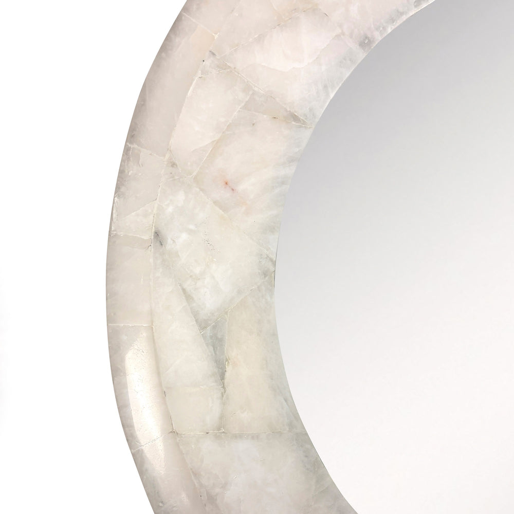 Alternate view of Allira Quartz Round Mirror, featuring polished finish, quartz, mirror glass, and wall-mounted mirror.