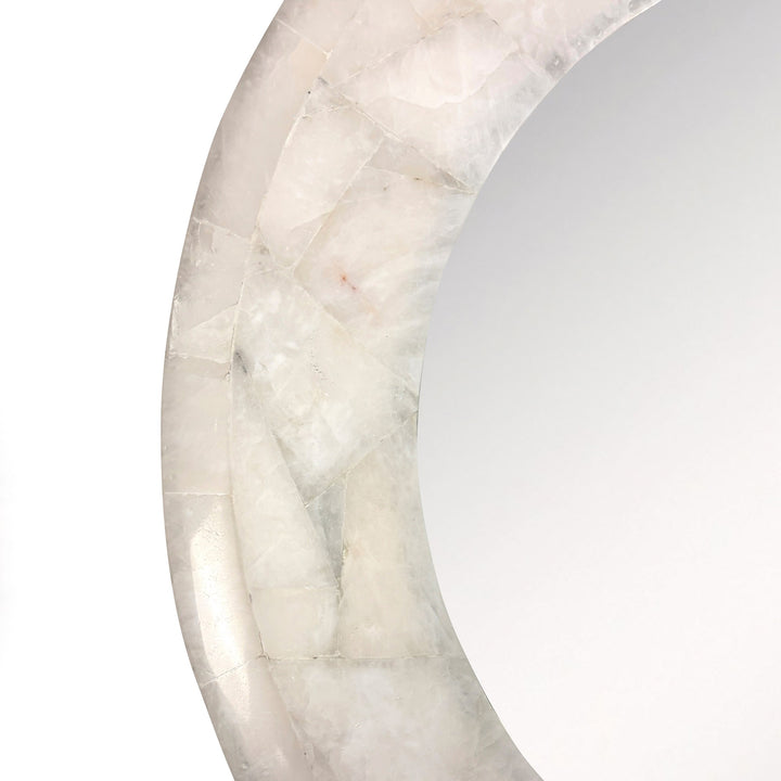 Alternate view of Allira Quartz Round Mirror, featuring polished finish, quartz, mirror glass, and wall-mounted mirror.