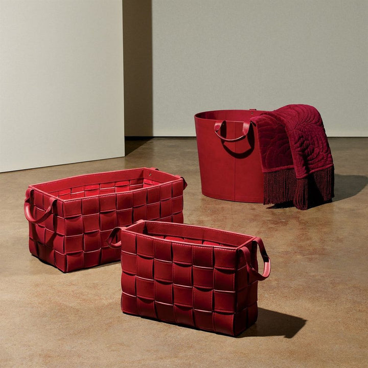 Soft Woven Leather Basket-Deep Red-Sm