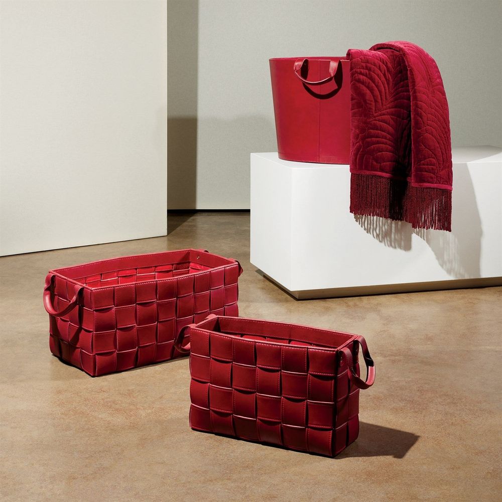 Soft Woven Leather Basket-Deep Red-Sm