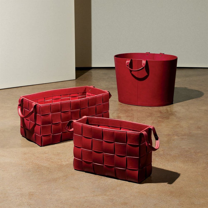 Soft Woven Leather Basket-Deep Red-Sm