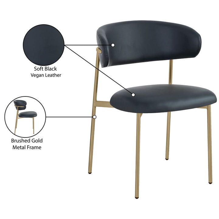 Lupita Vegan Leather Upholstered Dining Chair — Black / Brushed Gold