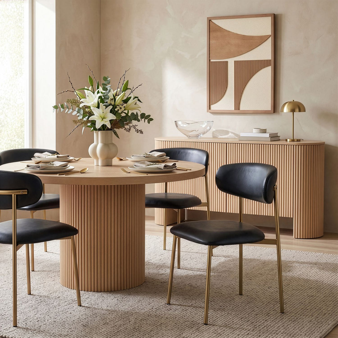 Lupita Vegan Leather Upholstered Dining Chair — Black / Brushed Gold