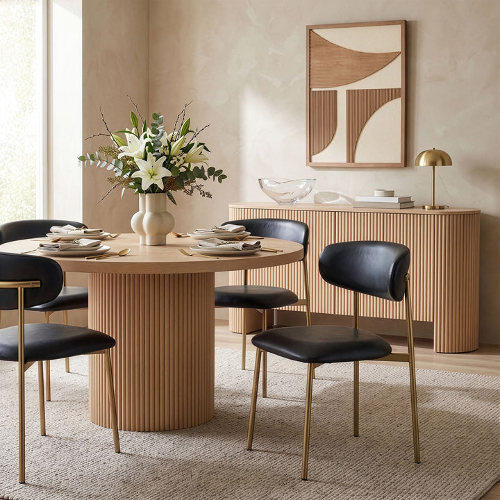 Lupita Vegan Leather Upholstered Dining Chair — Black / Brushed Gold