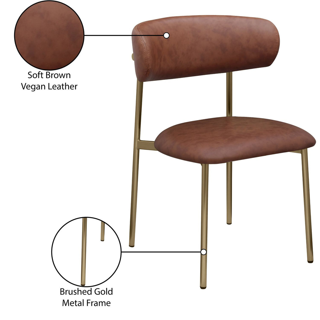 Lupita Vegan Leather Upholstered Dining Chair — Brown / Brushed Gold