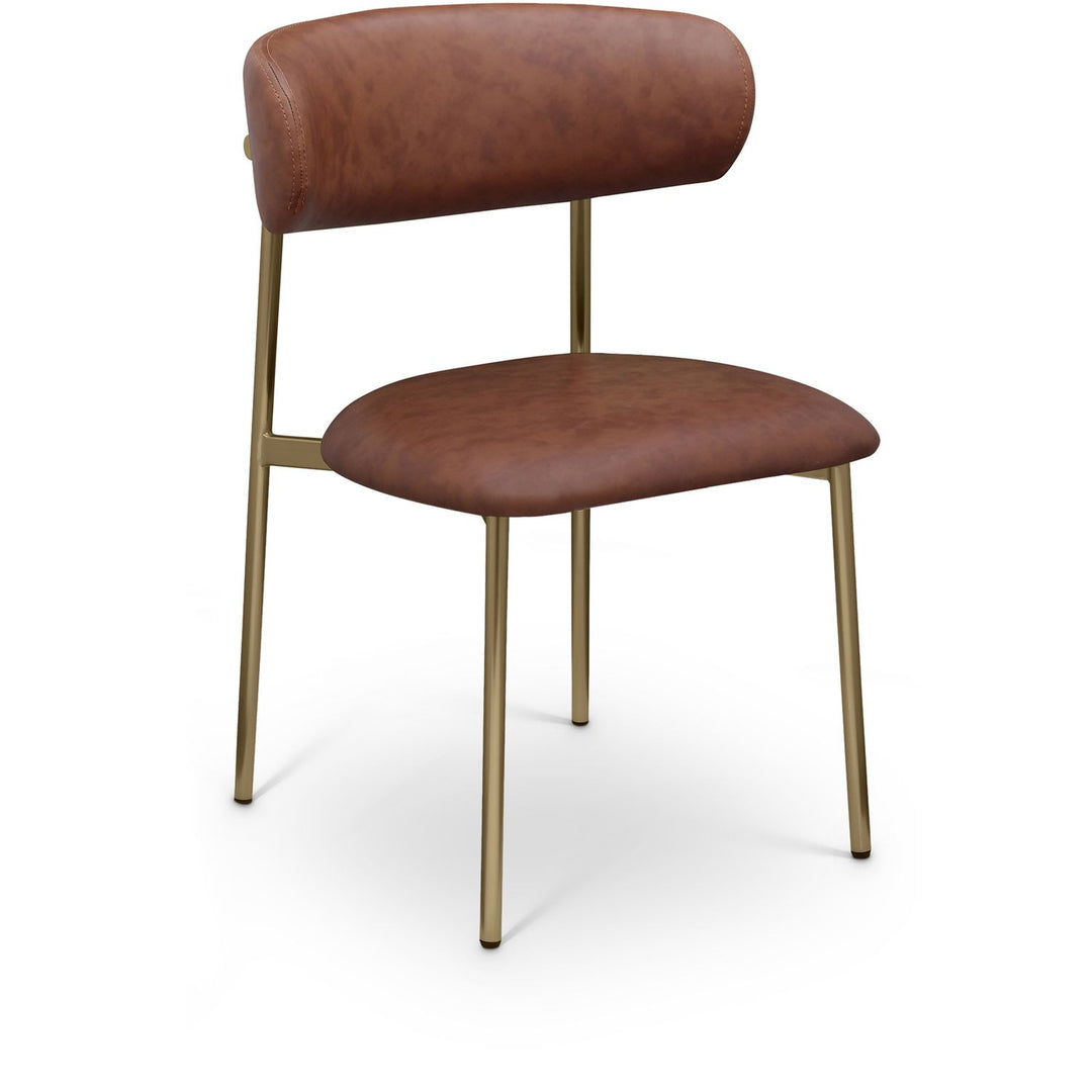 Lupita Vegan Leather Upholstered Dining Chair — Brown / Brushed Gold