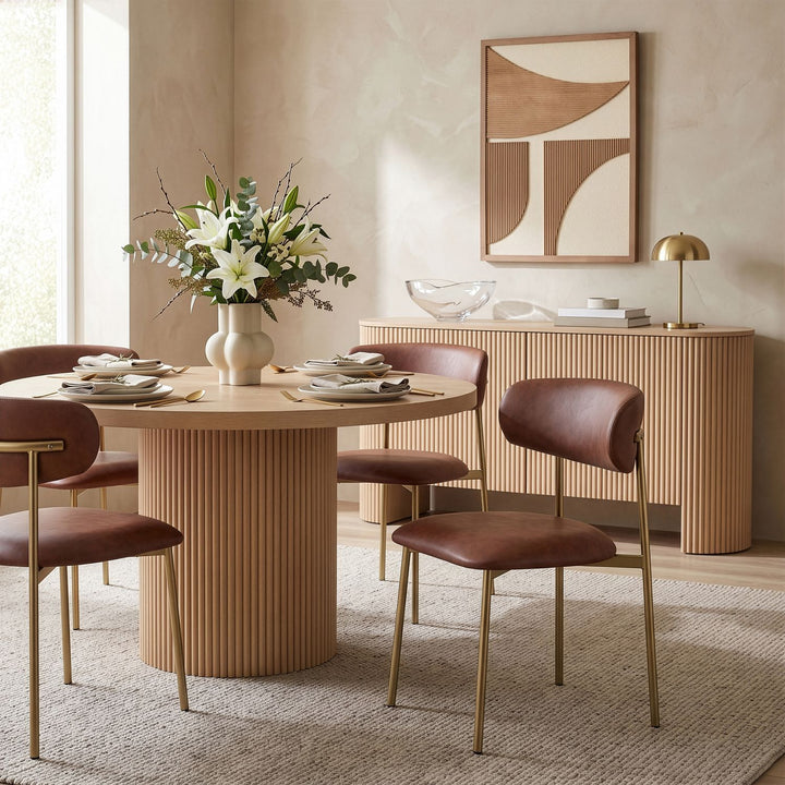 Lupita Vegan Leather Upholstered Dining Chair — Brown / Brushed Gold