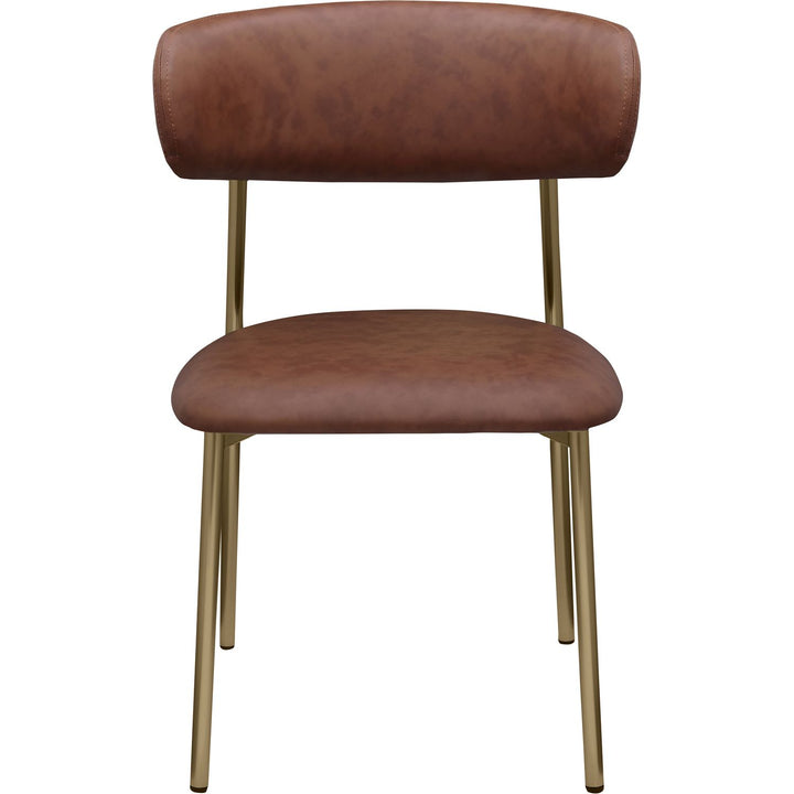 Lupita Vegan Leather Upholstered Dining Chair — Brown / Brushed Gold