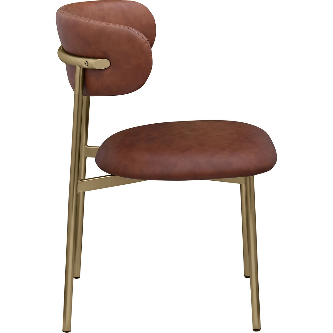 Lupita Vegan Leather Upholstered Dining Chair — Brown / Brushed Gold
