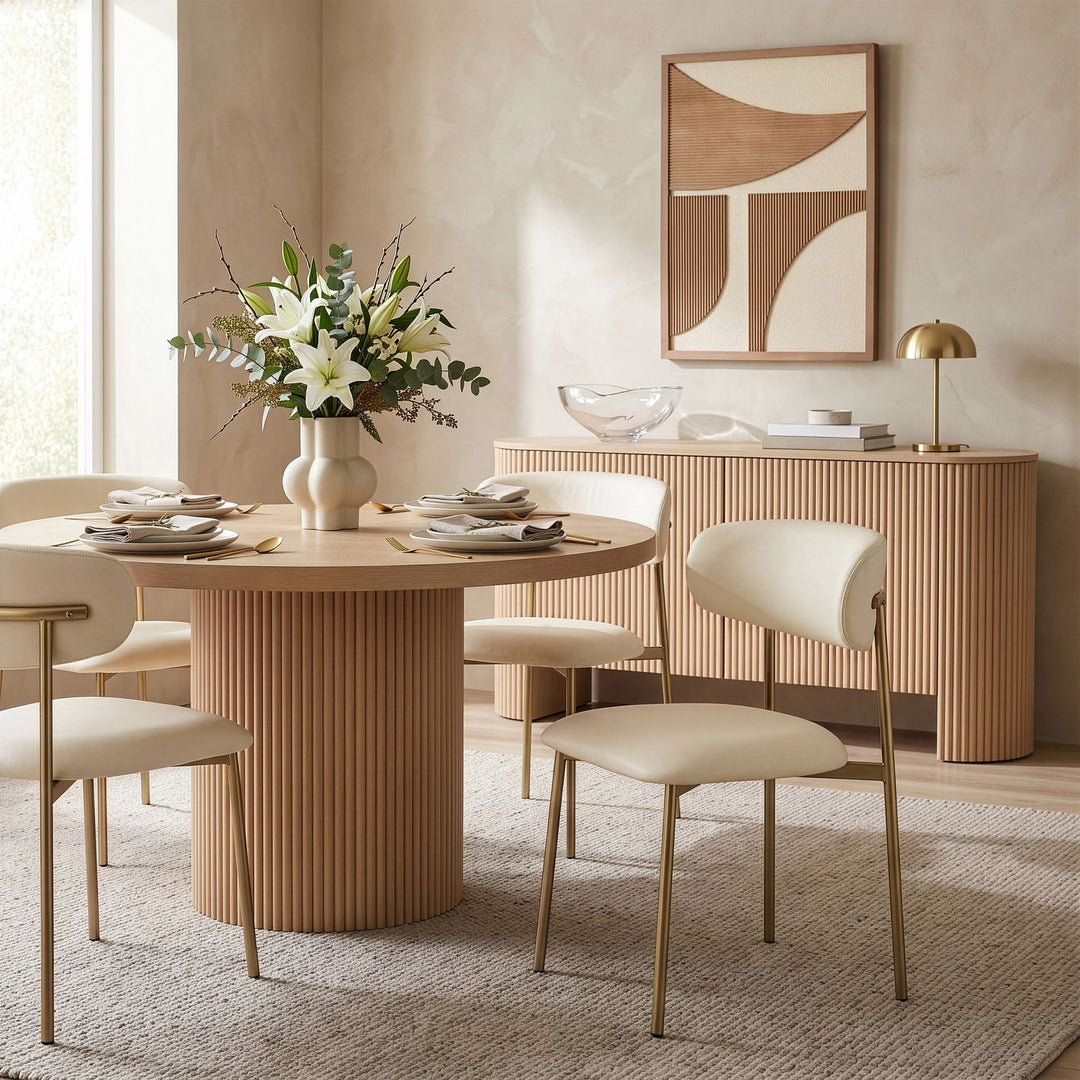 Lupita Vegan Leather Upholstered Dining Chair — Cream / Brushed Gold