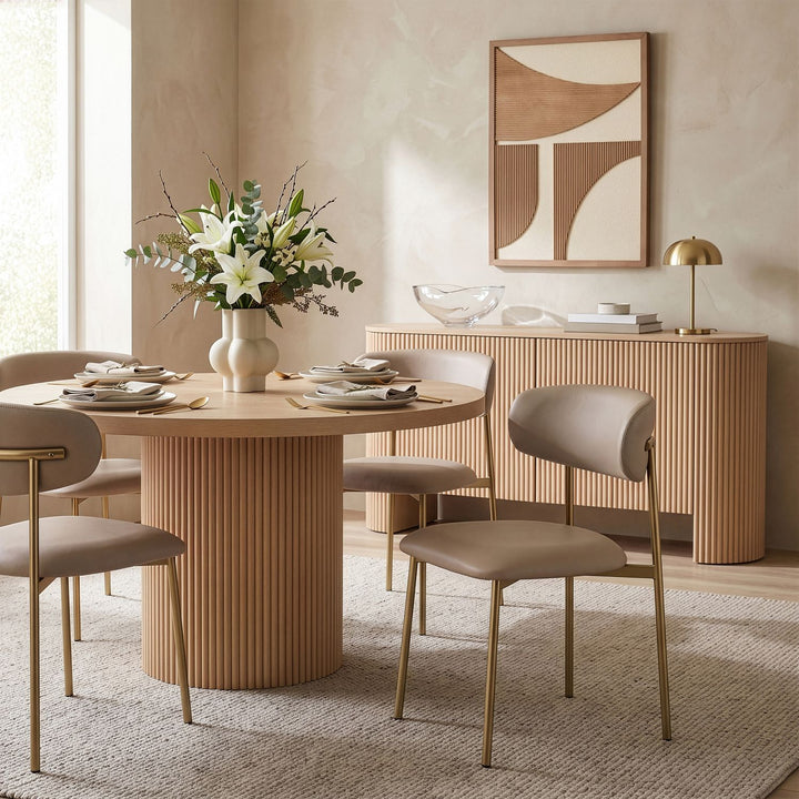 Lupita Vegan Leather Upholstered Dining Chair — Taupe / Brushed Gold
