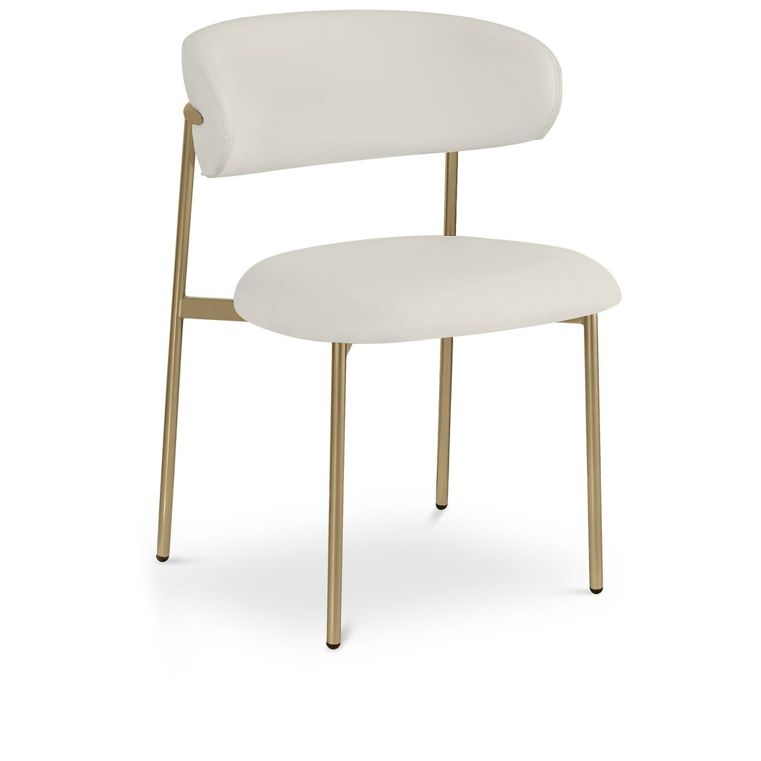 Lupita Vegan Leather Upholstered Dining Chair — Off-White / Brushed Gold