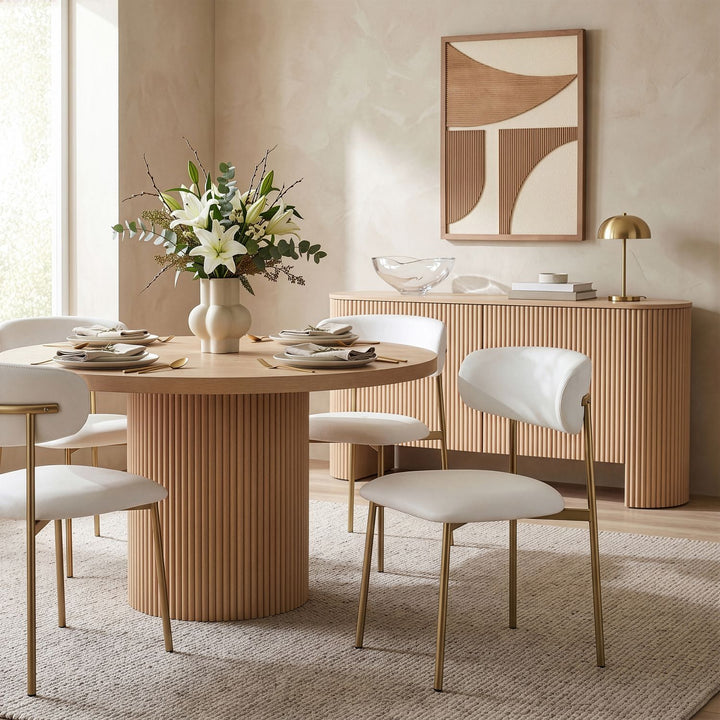 Lupita Vegan Leather Upholstered Dining Chair — Off-White / Brushed Gold