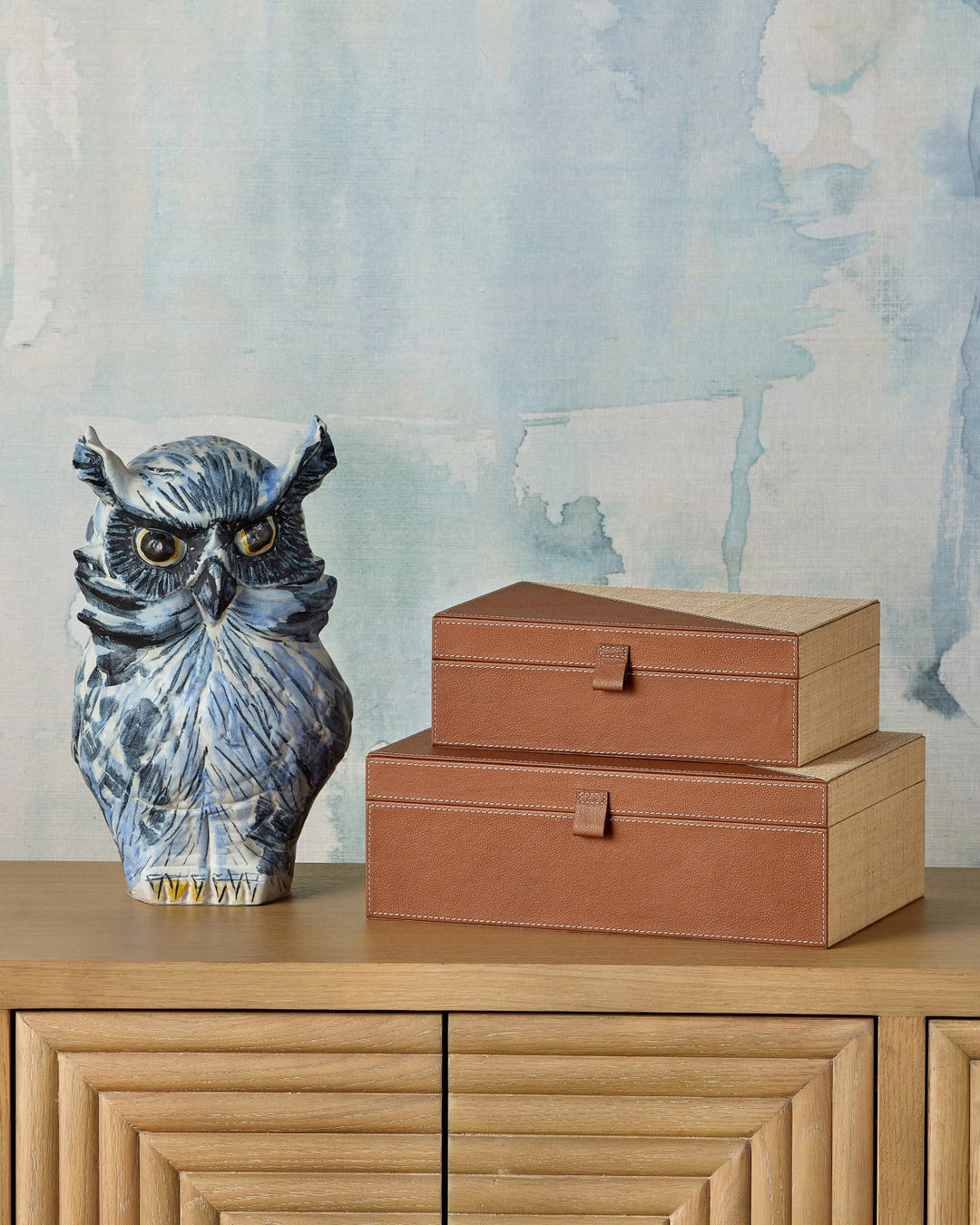 Boxes Leather & Raffia Box Set of 2