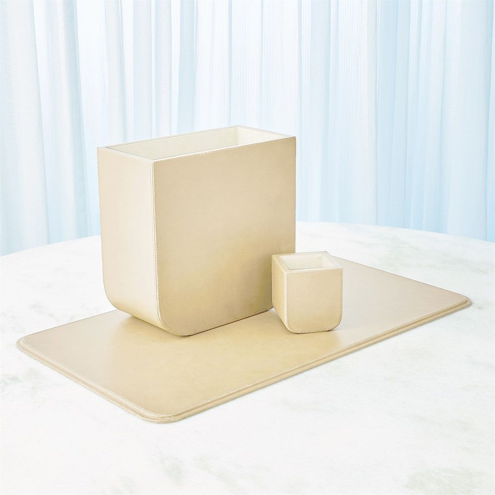 Wastebaskets Radius Edge Leather Wastebasket-Beige