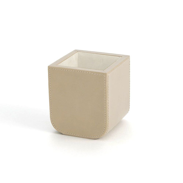 Radius Edge Leather Wastebasket-Beige