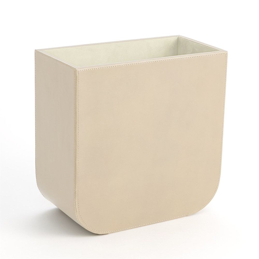 Radius Edge Leather Wastebasket-Beige