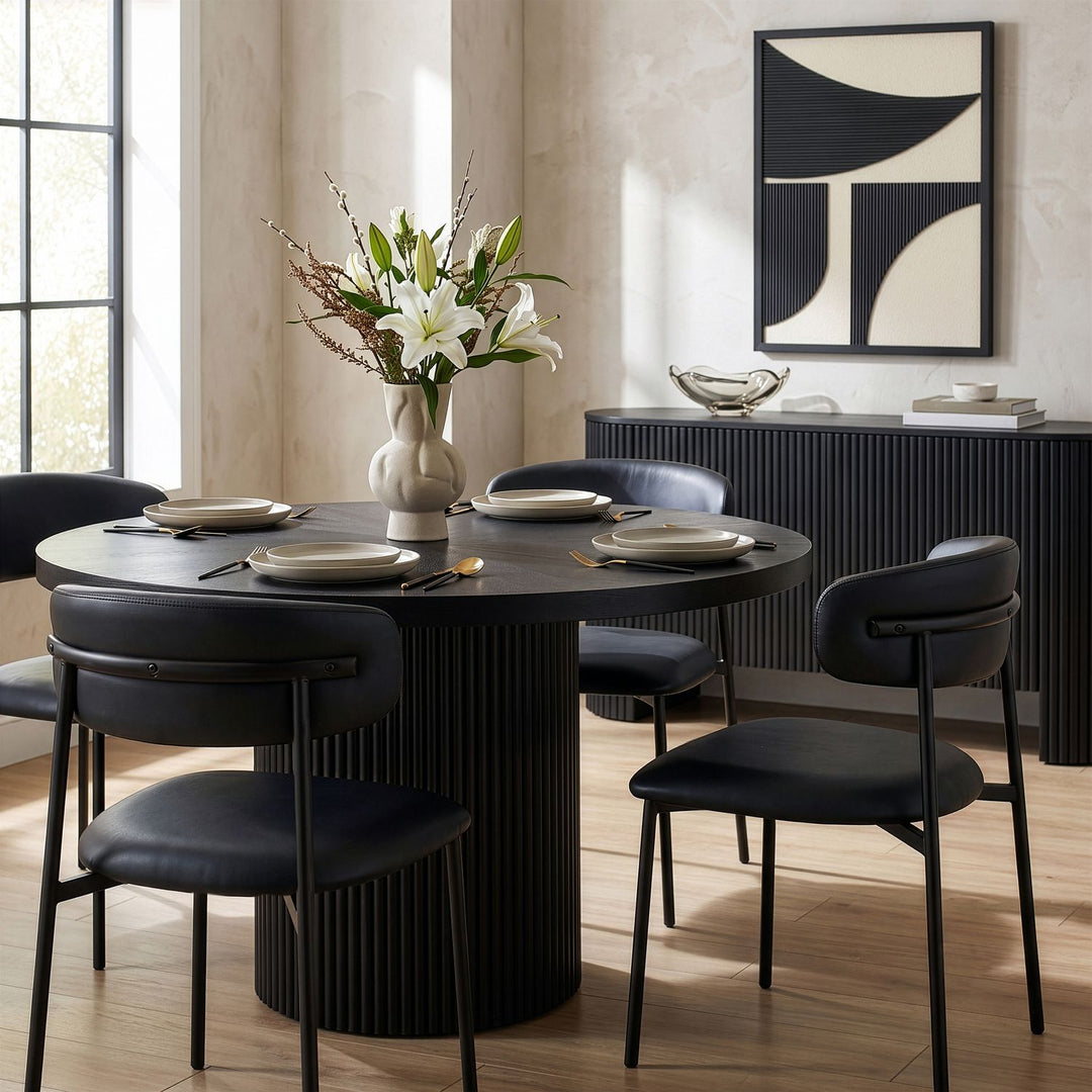 Lupita Vegan Leather Upholstered Dining Chair — Black / Matte Black