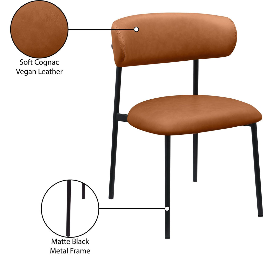 Lupita Vegan Leather Upholstered Dining Chair — Cognac / Matte Black