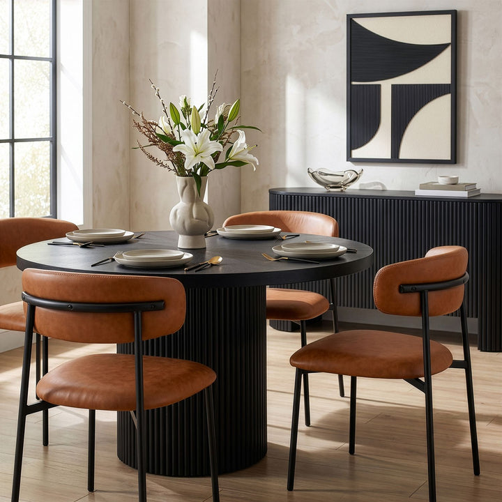 Lupita Vegan Leather Upholstered Dining Chair — Cognac / Matte Black