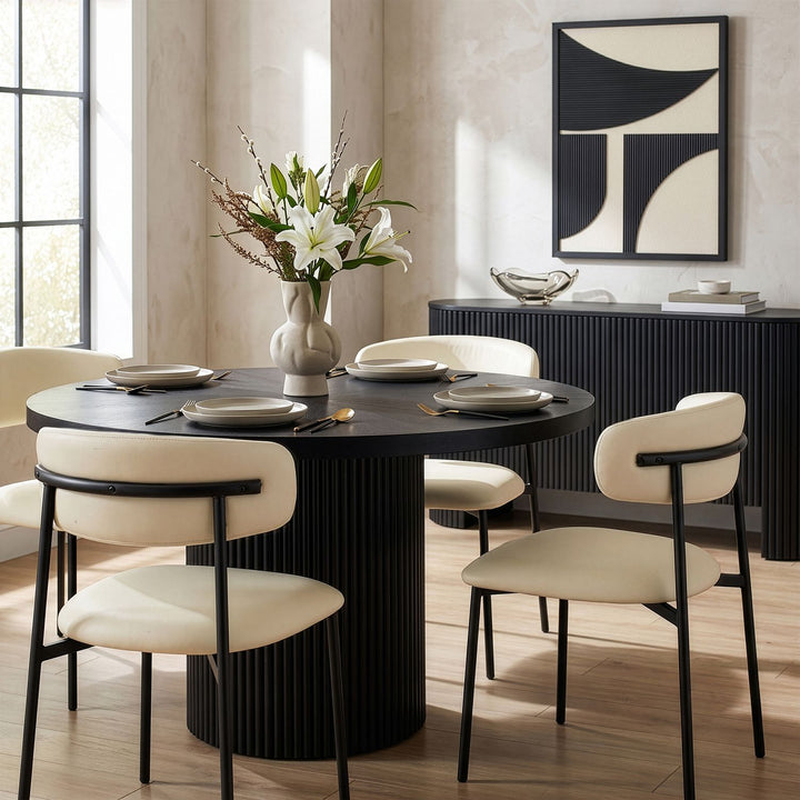 Lupita Vegan Leather Upholstered Dining Chair — Cream / Matte Black