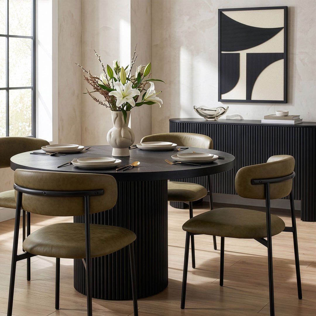 Lupita Vegan Leather Upholstered Dining Chair — Olive / Matte Black