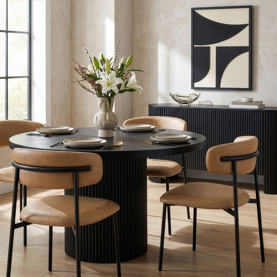 Lupita Vegan Leather Upholstered Dining Chair — Tan / Matte Black