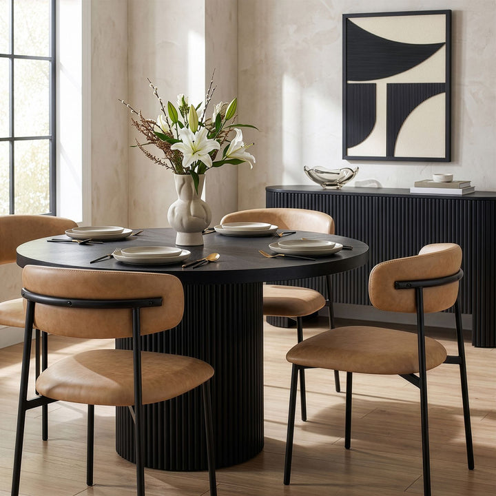 Lupita Vegan Leather Upholstered Dining Chair — Tan / Matte Black