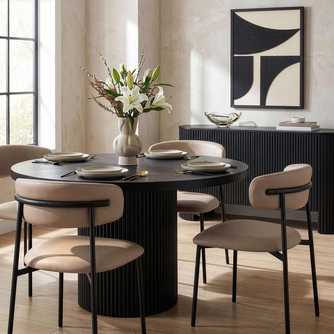 Lupita Vegan Leather Upholstered Dining Chair — Taupe / Matte Black