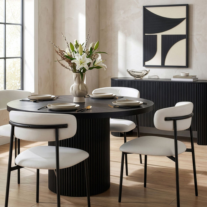 Lupita Vegan Leather Upholstered Dining Chair — Off-White / Matte Black