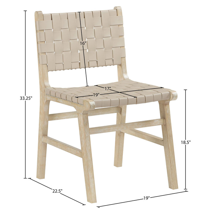 Entwine Vegan Leather Upholstered Dining Chair — Beige / Painted Natural / White Cerusing