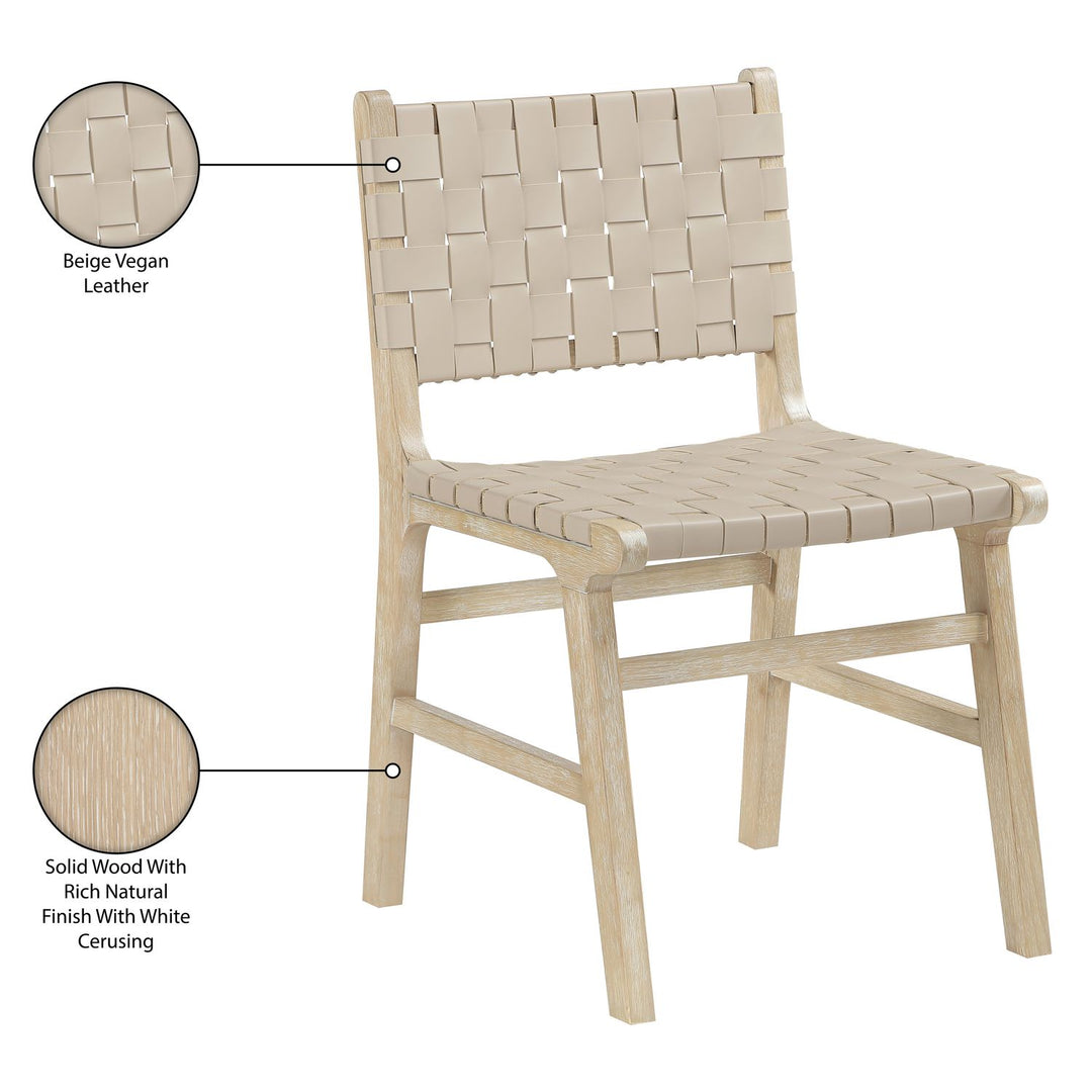 Entwine Vegan Leather Upholstered Dining Chair — Beige / Painted Natural / White Cerusing