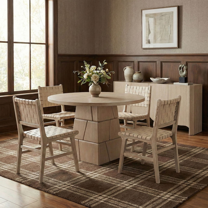 Entwine Vegan Leather Upholstered Dining Chair — Beige / Painted Natural / White Cerusing