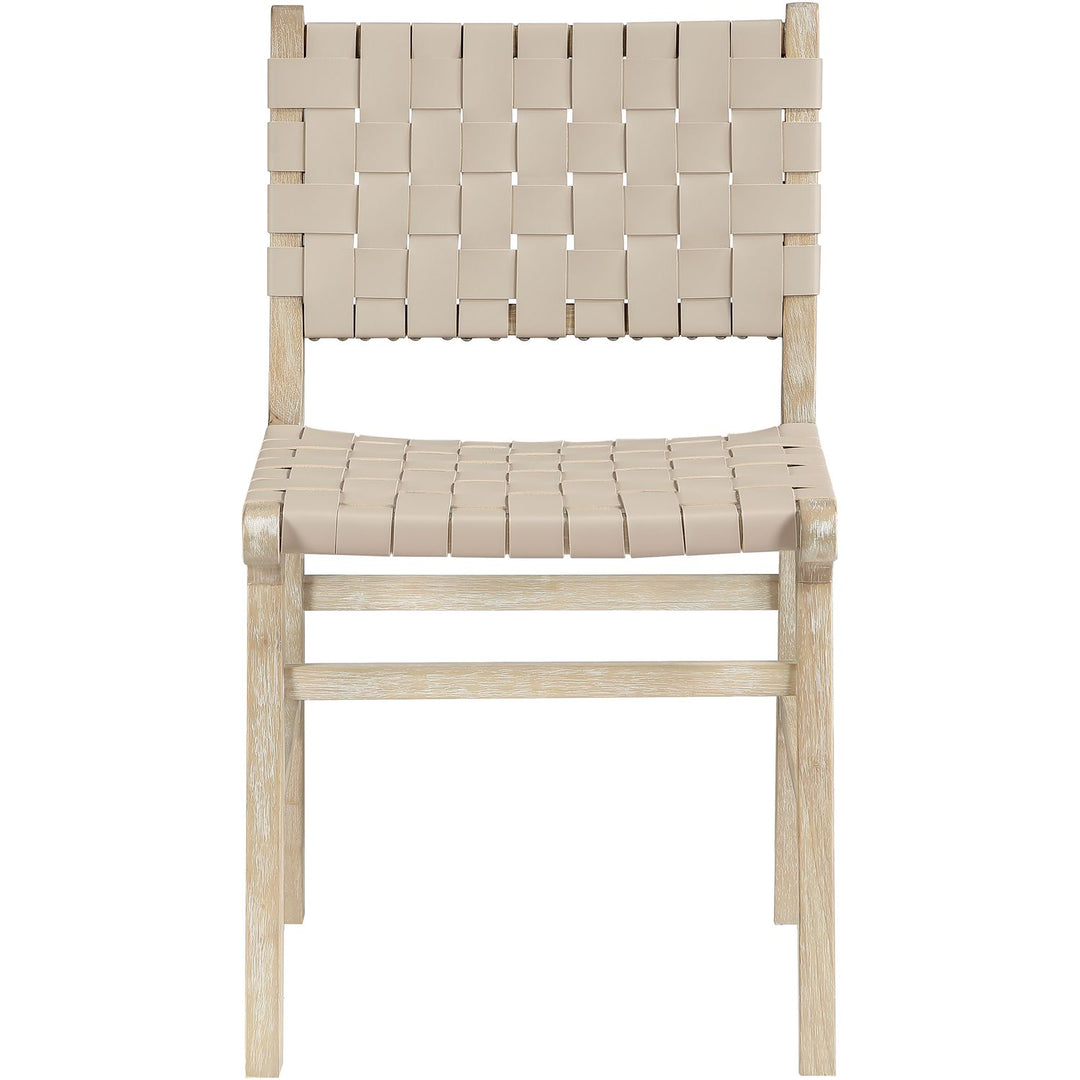 Entwine Vegan Leather Upholstered Dining Chair — Beige / Painted Natural / White Cerusing