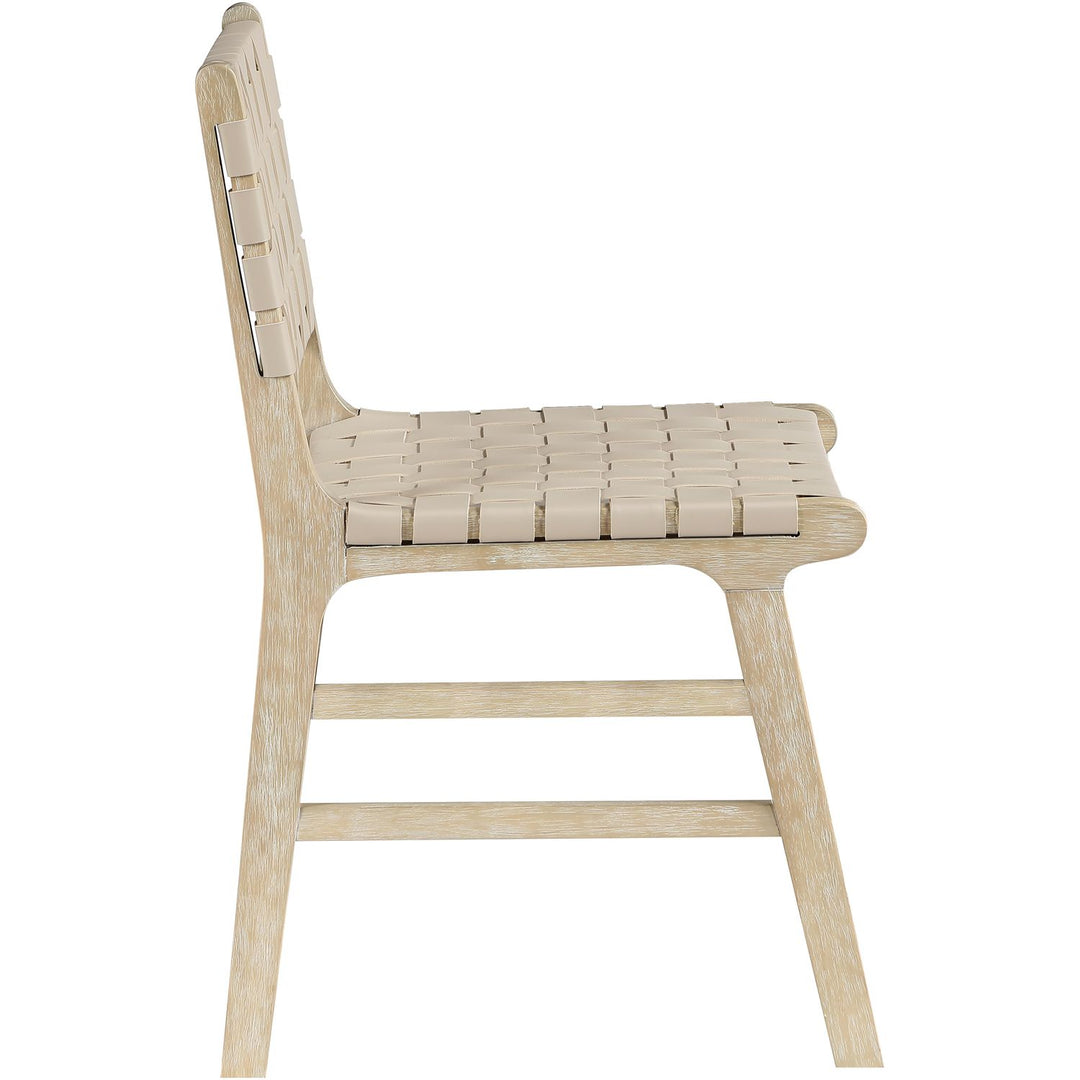Entwine Vegan Leather Upholstered Dining Chair — Beige / Painted Natural / White Cerusing