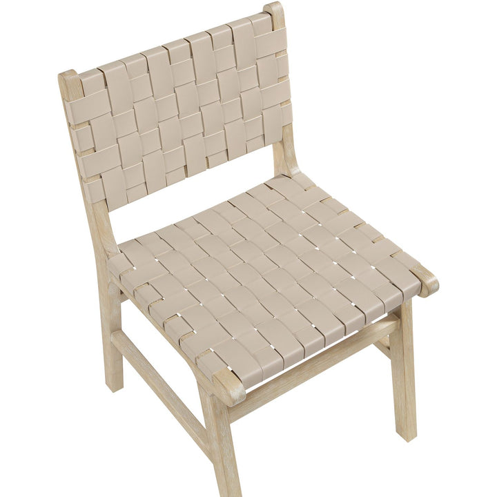 Entwine Vegan Leather Upholstered Dining Chair — Beige / Painted Natural / White Cerusing