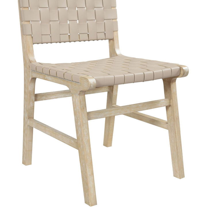 Entwine Vegan Leather Upholstered Dining Chair — Beige / Painted Natural / White Cerusing