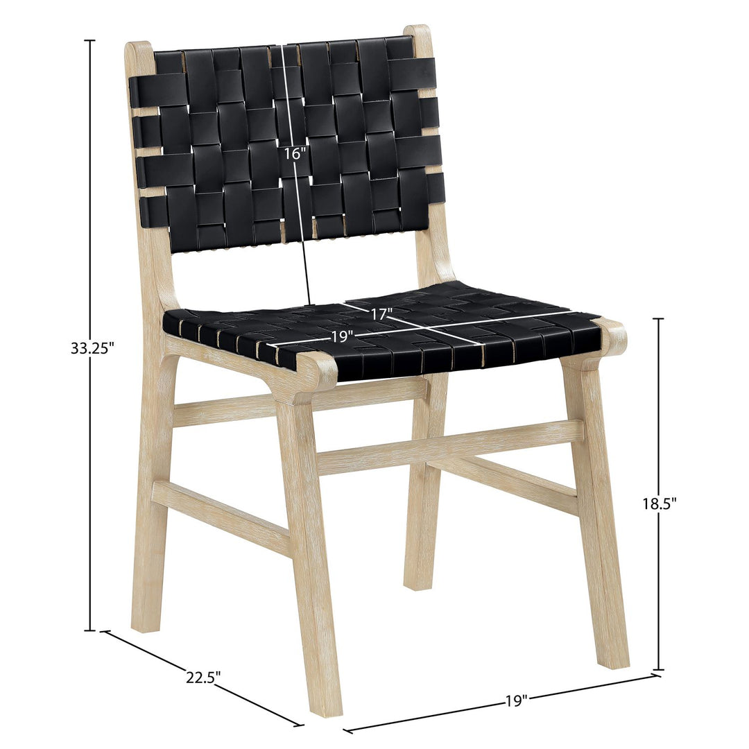 Entwine Vegan Leather Upholstered Dining Chair — Black / Painted Natural / White Cerusing