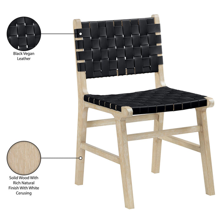 Entwine Vegan Leather Upholstered Dining Chair — Black / Painted Natural / White Cerusing