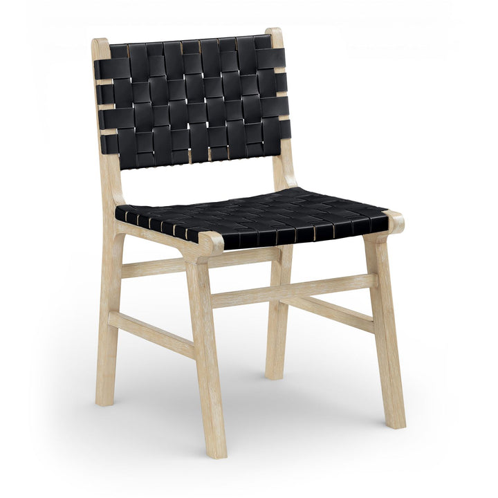 Entwine Vegan Leather Upholstered Dining Chair — Black / Painted Natural / White Cerusing