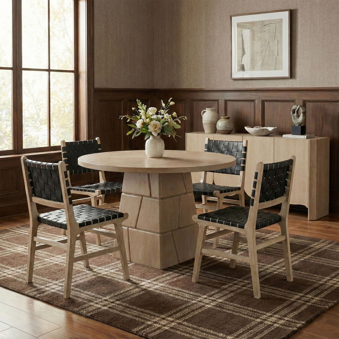 Entwine Vegan Leather Upholstered Dining Chair — Black / Painted Natural / White Cerusing