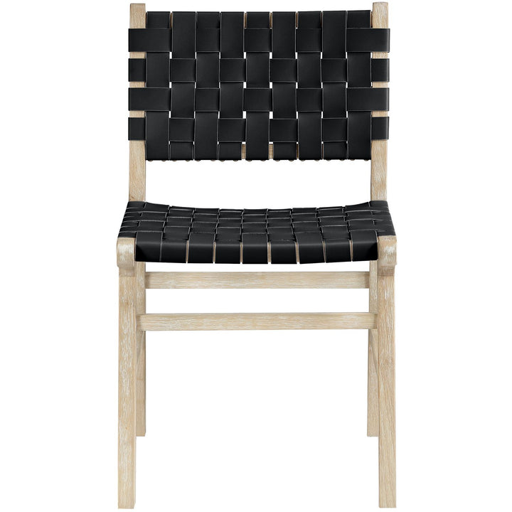 Entwine Vegan Leather Upholstered Dining Chair — Black / Painted Natural / White Cerusing