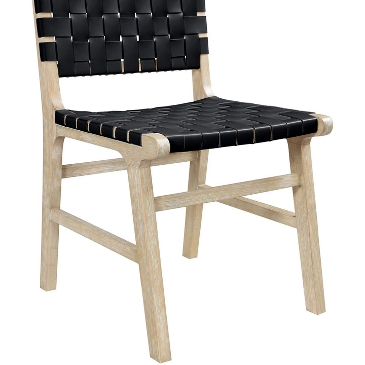 Entwine Vegan Leather Upholstered Dining Chair — Black / Painted Natural / White Cerusing