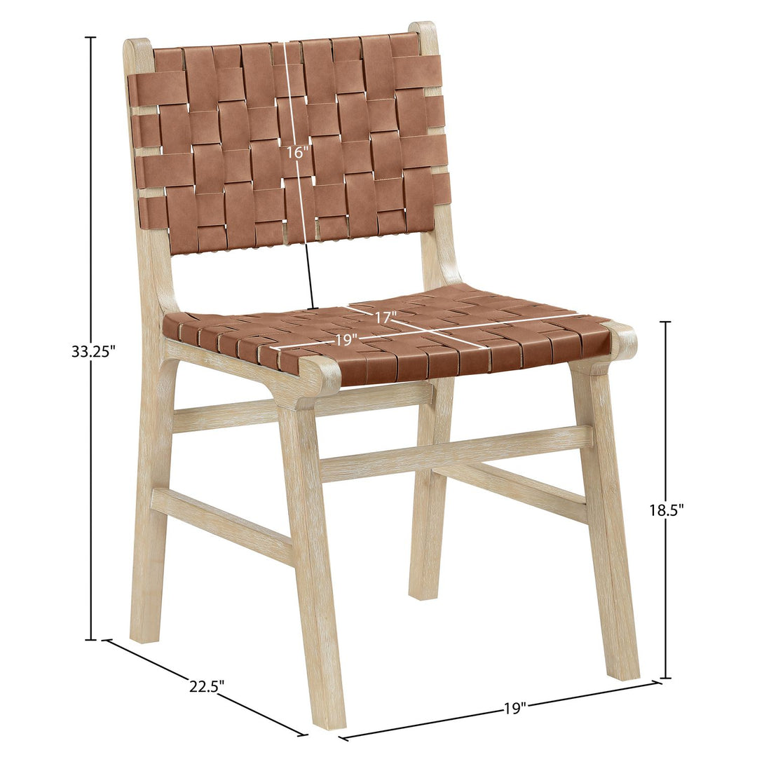 Entwine Vegan Leather Upholstered Dining Chair — Brown / Painted Natural / White Cerusing