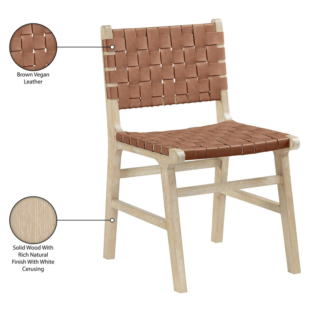 Entwine Vegan Leather Upholstered Dining Chair — Brown / Painted Natural / White Cerusing