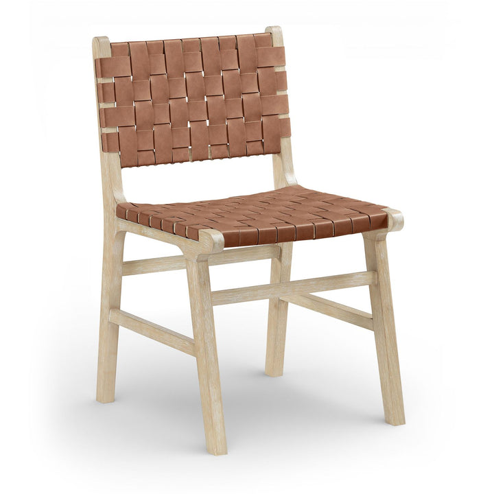 Entwine Vegan Leather Upholstered Dining Chair — Brown / Painted Natural / White Cerusing