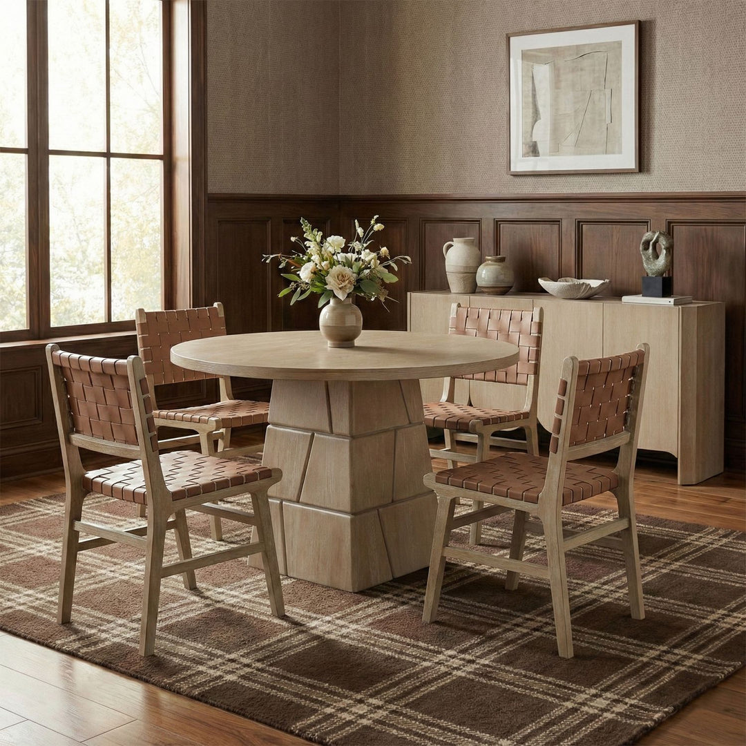 Entwine Vegan Leather Upholstered Dining Chair — Brown / Painted Natural / White Cerusing