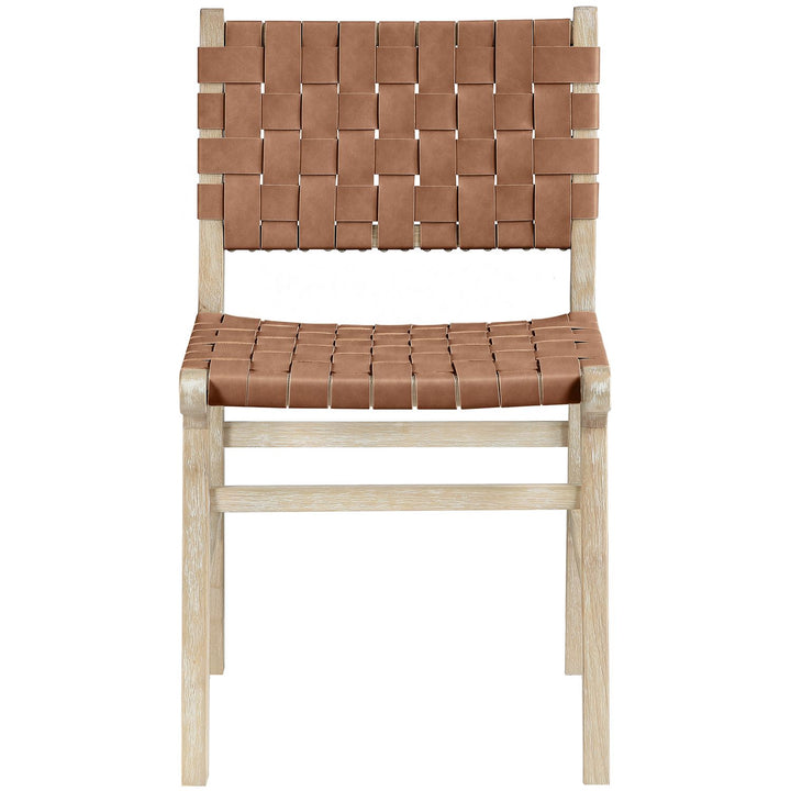 Entwine Vegan Leather Upholstered Dining Chair — Brown / Painted Natural / White Cerusing